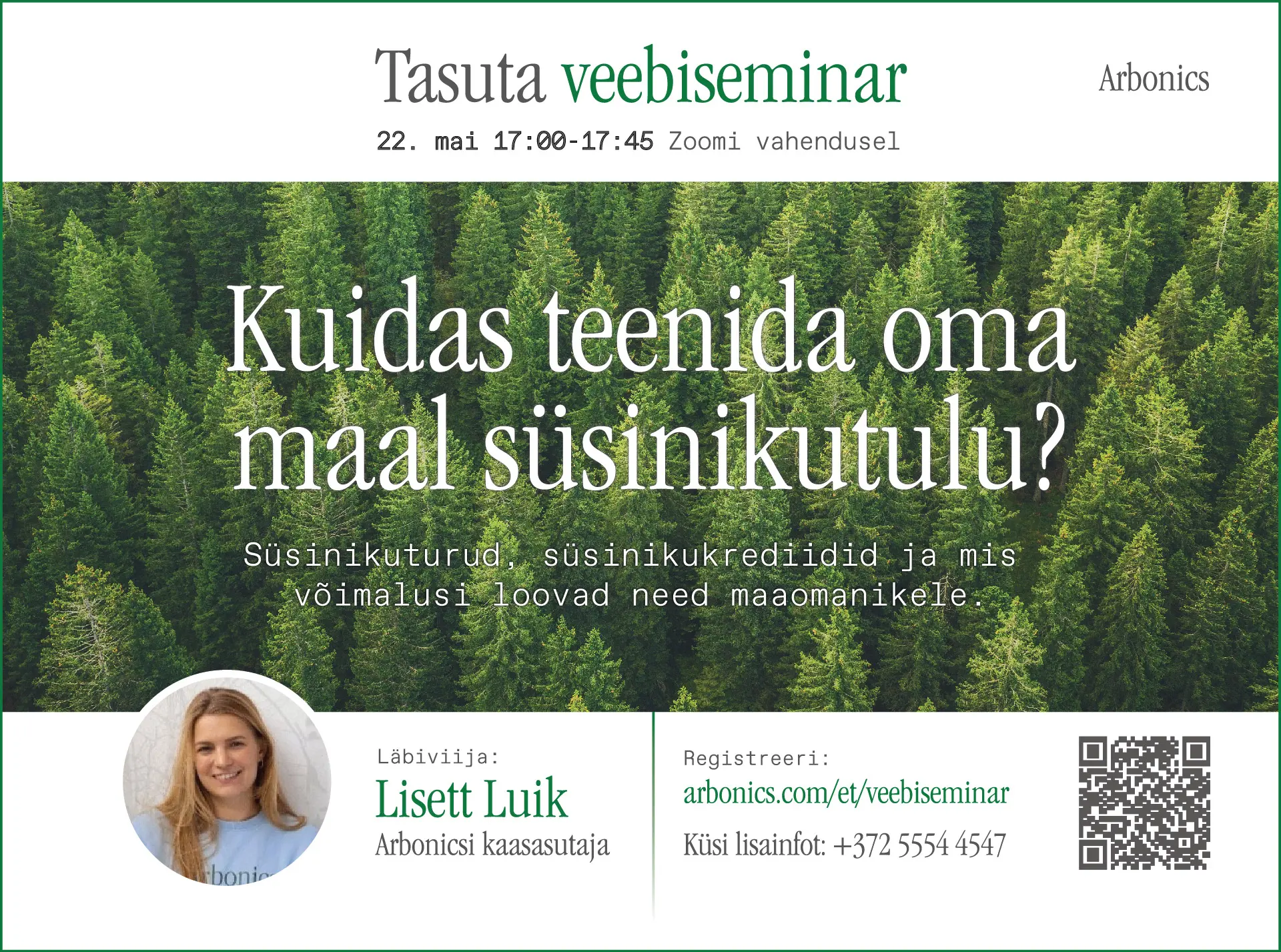 Arbonicsi veebiseminari reklaamvisuaal maaomanikele